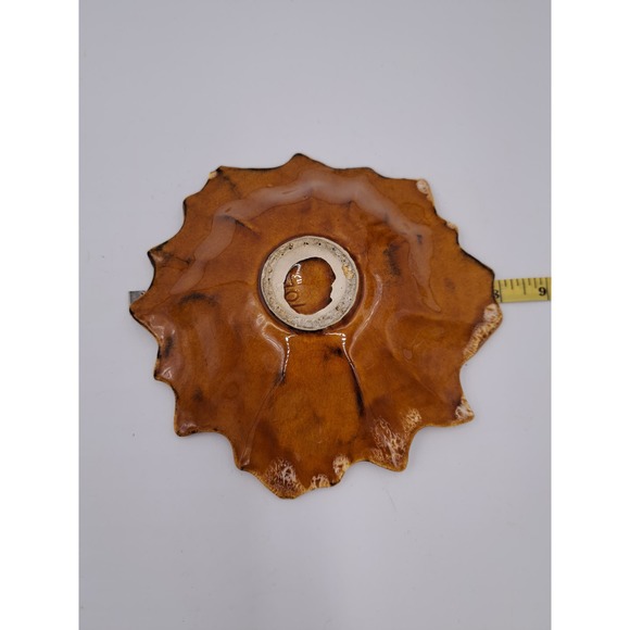 Vintage #702 Ceramic Pottery Yellow Red Flower Decorative Trinket Dish 7" Length - Picture 6 of 8